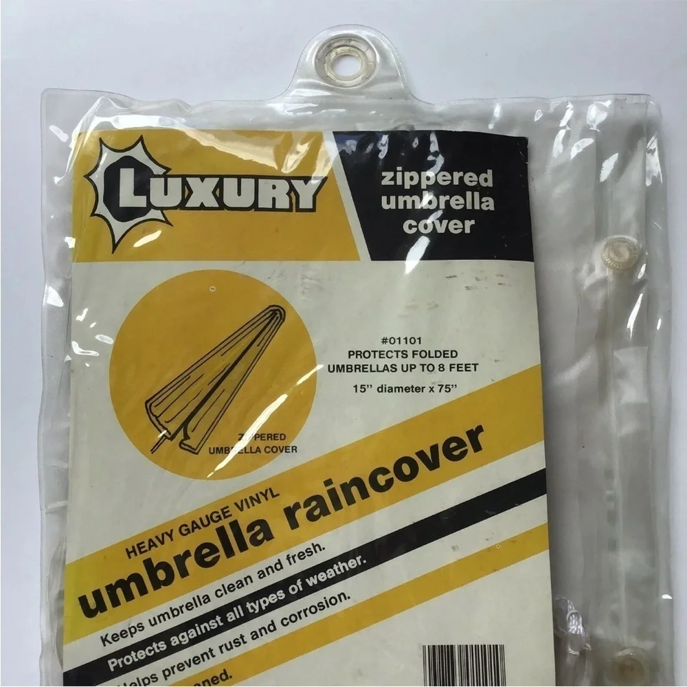 Outdoor Patio Umbrella Rain Cover NEW Waterproof Zips Luxe Vinyl 15”x75” Vintage